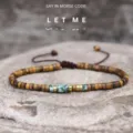 Morse code inspired beaded wrap bracelet with natural wooden beads and adjustable cord gift for women - Let-Me-3