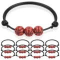 24 Pcs Sports Bracelets Stackable Soft Clay Basketball Beaded Bracelet Jewelry Gift Set - 12-Piece Braided Basketball Set