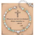 Bohemian 4mm natural stone beaded couple bracelet with stainless steel cross charm - Style 4