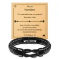 Men's stainless steel leather braided magnetic bracelet with romantic message card style variant - 23cm / I Love You / Steel