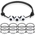 Pack of 24 sports braided charm bracelets featuring black cords and football beads for fans. - 12-Piece Black Braided Football Set