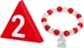 Red white rhinestone bead bracelet with number charm for celebration gift sports team jewelry - Chunky Beads & Brooch - 32