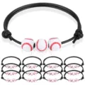 Baseball sports charm braided bracelet set, stackable clay beaded accessory for fans and players. - 12-Piece Black Braided Baseball Set