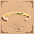 Stainless steel open cuff bracelet with pink enamel and inspirational quote engraved for women. - Pink Gold - Control - Lowercase