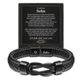 Stainless steel leather bracelet for men with magnetic clasp and braided knot design gift box. - 23cm / Son / Steel