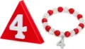 Red and silver rhinestone beaded bracelet with number four charm and red triangular prop. - Ball Beads and Brooch - 34
