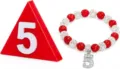 Red and white clay rhinestone beaded bracelet with number 5 charm for sports and gifts. - Ball Beads and Brooch - 35
