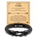 Men stainless steel leather braided bracelet with magnetic clasp and message card gift. - 23cm / I Love You / Steel