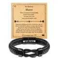 Men stainless steel braided leather bracelet with magnetic clasp love message card variant - 23cm / I Love You / Steel
