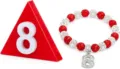 Red and white rhinestone beaded sports bracelet with number 8 charm for graduation gift. - Bubble Beads and Brooch - 38