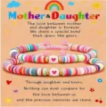 Mother and daughter colorful beaded bracelet set with sweet heart charm and adjustable cord. - Heart Polymer Clay 2