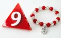 Red and silver beaded bracelet with rhinestone number 9 charm, sports athletic style jewelry item. - Bubble Beads and Brooch - 39