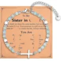 Stainless steel cross beaded bracelet with inspirational sister card, elegant jewelry gift. - Style 12
