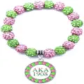 Pink and green rhinestone beaded bracelet with AKA 1908 round pendant for women fashion gift. - Number 40