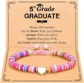 Colorful heishi bead graduation bracelet with heart charm on a custom card for kids and students. - Heart Polymer Clay 7