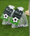 Sports bracelet football themed gift bag set with organza pouch and soccer charm for party. - 2 Pieces Set - Soccer