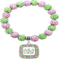 Pink and green rhinestone beaded bracelet with square AKA 1908 pendant charm for women gift. - Number 42