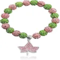 Pink green rhinestone disco ball bead bracelet with ivy leaf pendant sorority gift item - Number 43
