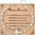 Bohemian natural stone beaded bracelet with stainless steel cross pendant and quote card - Style 22