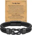 Men's braided black leather bracelet with magnetic clasp stainless steel gift for son - 23cm / To My Son / Black
