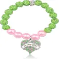 Green rhinestone and pink pearl beaded bracelet with cute heart pendant, stylish arm jewelry. - Number 45