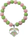 Pink and green rhinestone clay beaded stretch bracelet with heart charm sorority 1908 gift - Number 46