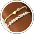 Gold beaded bracelet set with basketball charm and letter beads spelling game day for women and kids - 6