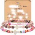 Children religious communion bracelet set with colorful beads and cross pendants for kids - Style 3