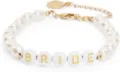 Elegant pearl bracelet with gold letter beads spelling bride, perfect for wedding bridal wear. - 7