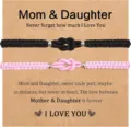 Mom and daughter braided bracelet set with knot design and kraft card packaging gift. - Black + Pink - 9