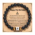 Pulsera de cuentas para hombre piedra negra mate ojo de tigre cruz regalo cumpleaños - Estilo 21 Cumpleaños