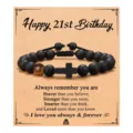 Pulsera de cruz con cuentas de obsidiana negra y ojo de tigre regalo cumpleaños detalle. - Estilo 10