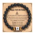 Pulsera de cuentas de obsidiana negra y ojo de tigre con cruz para regalo de cumpleaños - Estilo 16 Cumpleaños