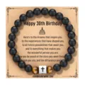 Pulsera de cuentas de obsidiana negra con ojo de tigre y cruz para regalo de 30 cumpleaños. - Estilo 30 Cumpleaños