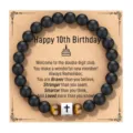Pulsera de cuentas de obsidiana negra de 10 cumpleaños con colgante de cruz de acero inox. - Estilo 10º Cumpleaños
