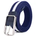 Unisex Blue Woven Elastic Belt with Silver Metal Pin Buckle Casual Daily Canvas Belt - Blue, White & Blue / 105cm