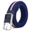 Elastic Woven Belt Navy Blue with Red White Stripes Metal Pin Buckle Stretch Variant - Blue, White, Red, White & Blue / 105cm