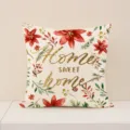 Christmas Linen Throw Pillow Cover Red Poinsettia Home Sweet Home Decorative Cushion Case - 45x45cm (Pillowcase Only) / XP053-1