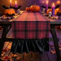 Halloween plaid table runner with black ruffle edge festive dark style dining decor - 33*200cm (Table Runner Only) / Dark Black Plaid - Ruffle Style