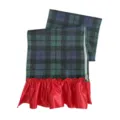 Centro tavola scozzese con volant rosso, tessuto tartan verde e blu per decorazione natalizia. - 33x200cm Solo Runner da Tavola / Quadretti blu - Stile con volant