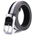 Casual stretch woven belt with black grey white stripes, stylish metal buckle for daily wear. - 105cm / Black White Grey