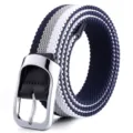 New three-color braided elastic belt, comfortable casual stretch webbing waist belt for men and women. - Blue, Grey & White
