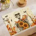 Halloween autumn skeleton sunflower placemat decorative table mat for dining room decor. - 30*45cm / CD16-2