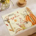 Autumn pumpkin print polyester placemat detail view, decorative table mat for dining room. - 30*45cm / CD16-1