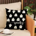 Fodera per cuscino Halloween stampa fantasma nero spooky decorativo per divano casa - 45x45cm / YAW58-2