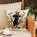 Halloween schwarze Katze Hexenhut Kissenbezug dekorative Polyester Kissenhülle für Sofa - 45x45cm / Schwarze Katze Stil