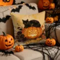 Halloween black cat pumpkin throw pillow cover, polyester decorative cushion case for sofa. - Black Cat Pumpkin (YMW71-1) / 45x45cm