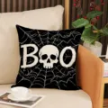Halloween skull throw pillow case black white decorative cushion cover for sofa home - Skeleton Bat (YMW69-2) / 45x45cm (Pillow Cover Only)