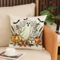 Halloween Geist Kürbis Kissenbezug dekorative Polyester Kissenhülle für Sofa Heimdekoration - 45x45cm / Geist-Stil