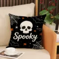 Halloween throw pillow black white skeleton cushion cover polyester soft home decor - Skeleton Cobweb (YMW69-3) / 45x45cm (Pillow Cover Only)